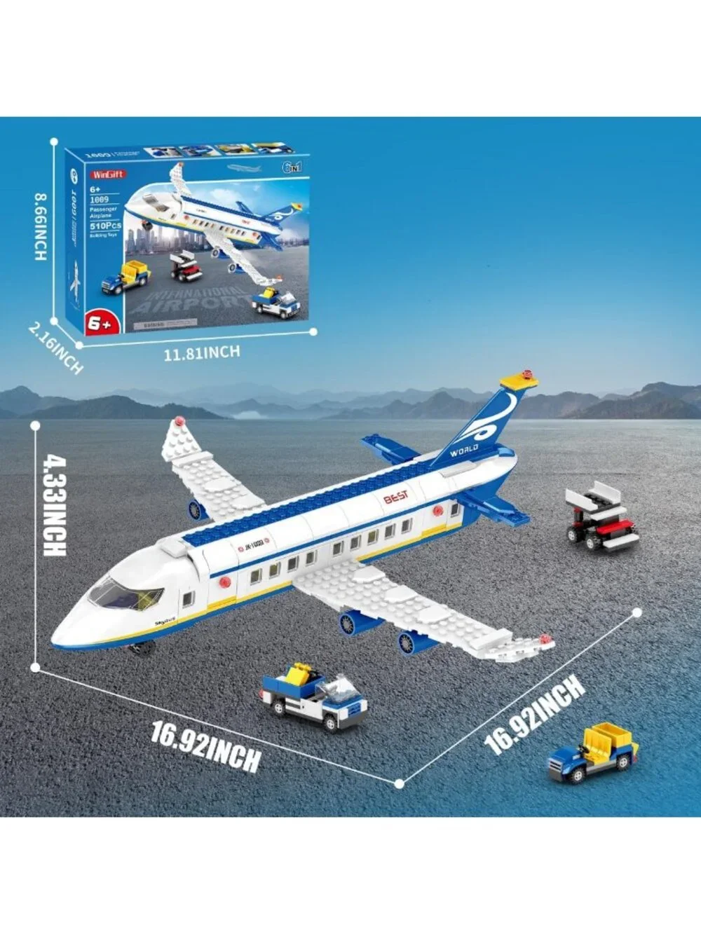 510 Pcs Airplane Building Set - 6-in-1 STEM Toys with Shuttle Bus & Baggage